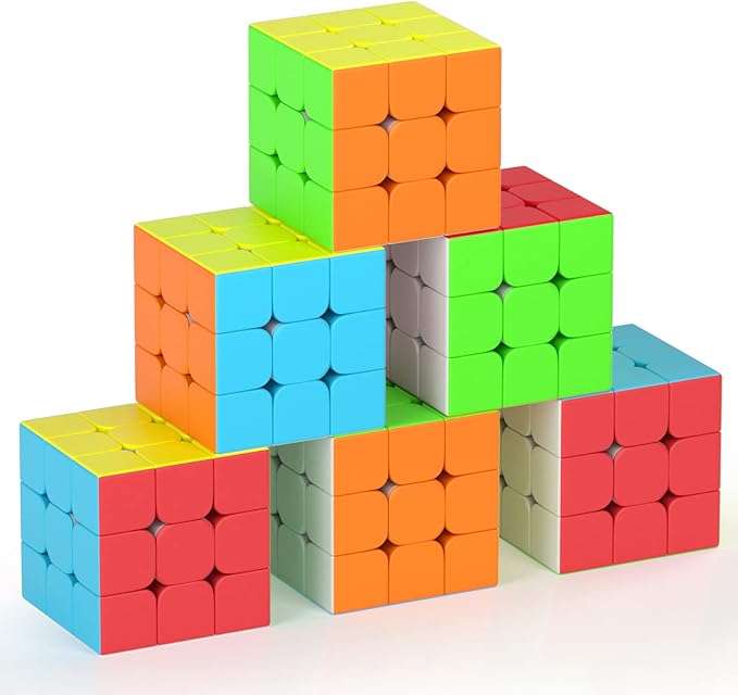 Full Size 3x3x3 Speed Cube Set, 2.2in Puzzle Party Favors Toy Stickerless Magic Cube Set, School Classroom Prize for Students, Birthday Party Stocking Stuffers Gifts for Kids Teens Adults(6 Pack)