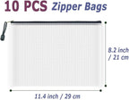 AUSTARK 10 Pcs Zipper File Bags, Waterproof Plastic Mesh Pouch for Office School, Board Game Storage Bags (B5 Size 11.4''x8.2'', White and Black)