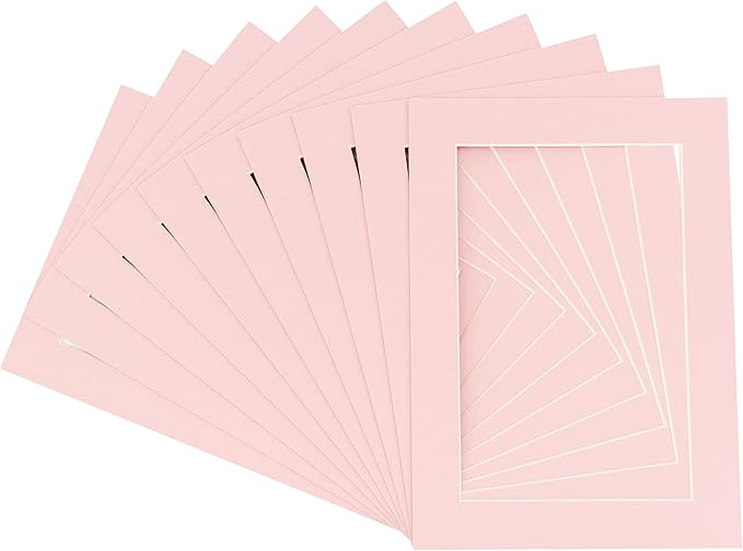 Pack of 25 Acid Free 8x10 Mats Bevel Cut for 5x8 Photos - Pink Precut Matboards With Backing Boards and Clear Photo Mat Bags For Pictures, Photos, Framing - 4-ply Thickness
