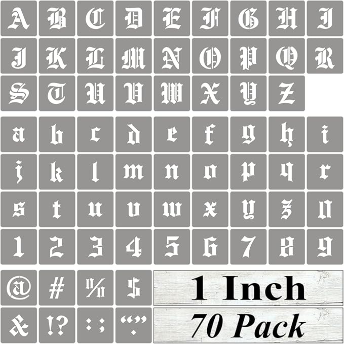 1 Inch Alphabet Letter Stencils for Painting - 70 Pack Old English Letter Stencil Templates with Numbers and Signs for Painting on Wood, Reusable Letters Stencils for Chalkboard Wood Signs & Wall Art