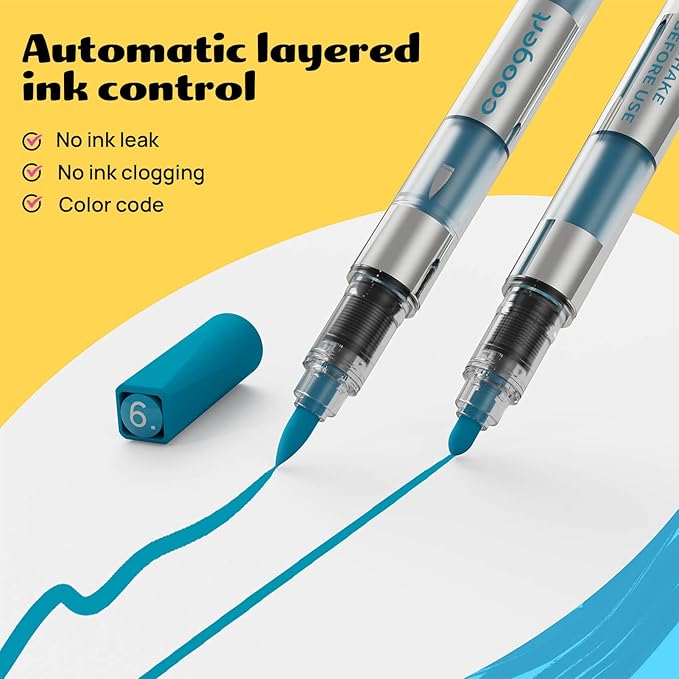24 Automatic Ink Control Acrylic Paint Markers Dual Tip, Brush Tip Medium Tip No-Bleed Acrylic Paint Pens For Rock Painting, Wood, Fabric, Canvas, Glass, Plastic, Art Painting Supplies Kit