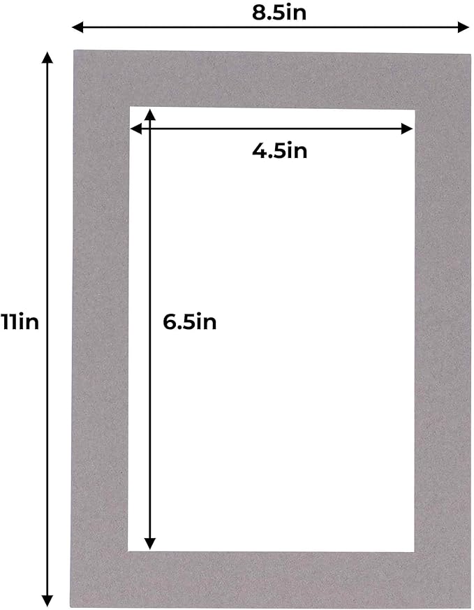 5x7 Mat for 8.5x11 Frame - Precut Mat Board Acid-Free Charcoal 5x7 Photo Matte Made to Fit a 8.5x11 Picture Frame, Premium Matboard for Family Photos, Show Kits, Art, Picture Framing, Pack of 25 Mats