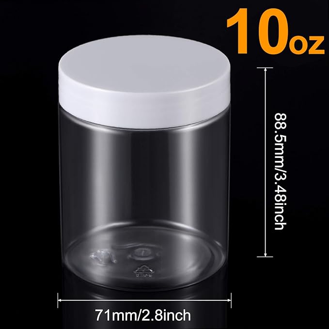 SATINIOR 12 Pack 10 oz Plastic Container Jars with Lids Round Clear Travel Cosmetic Container Jars for Toiletries, Lotion, Cream, Ointments, Makeup, Rhinestone, Samples, Kitchen Storage(White)