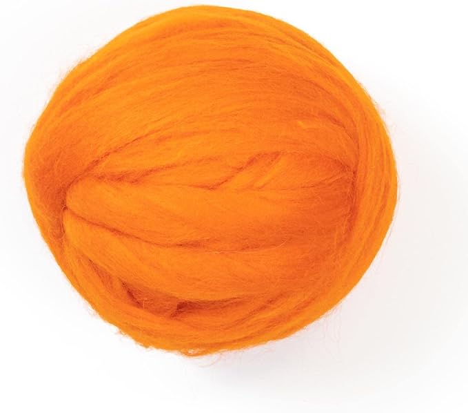Colored Natural Wool roving, 8 OZ. Best Wool for Needle Felting, Wet Felting, handcrafts and Spinning. (Orange)