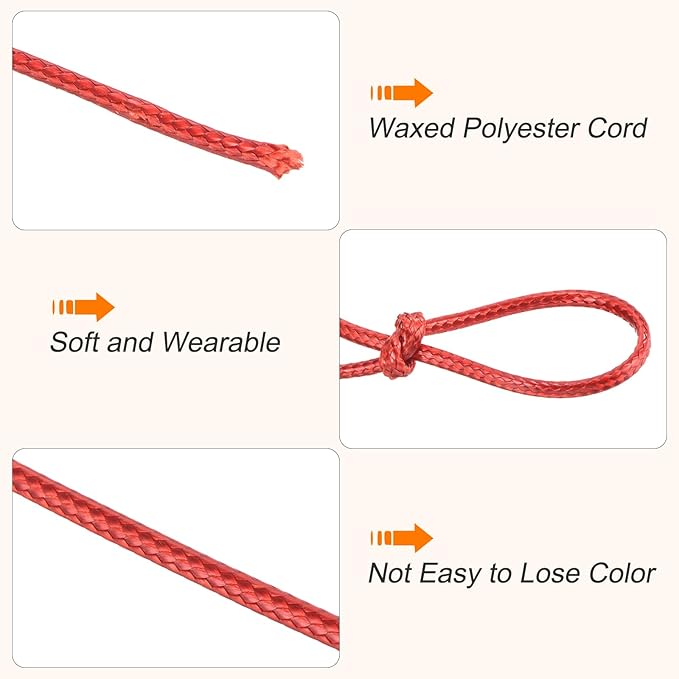 MECCANIXITY Waxed Cord 2.5mm Waxed Polyester Cord 87 Yard Wax String for Bracelet Making, Necklaces, Beading, Jewelry Making and DIY Crafts(Red)