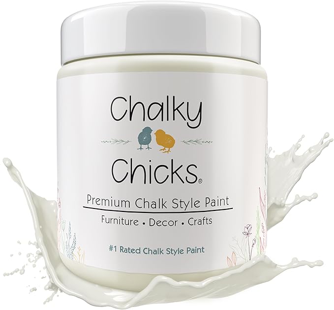 Chalky Chicks All-in-One Chalk Paint for Furniture or Cabinet - 16 Fl Oz - Matte Finish Salt Flats (Off White) for Metal, Wood Furniture Paint - No Sanding All-in-One for Home Decor & Crafts, USA Made