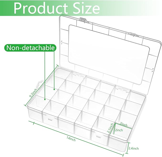Large 24 Grids Plastic Organizer Box Adjustable Dividers,Clear Storage Box for Jewelry, Art DIY Crafts, Washi Tapes, Beads and Small Parts(3 Pack)