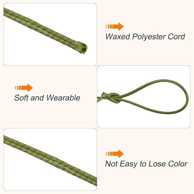 MECCANIXITY Waxed Cord 1.2mm Waxed Polyester Cord 175 Yard Wax String for Bracelet Making,Necklaces, Beading,Jewelry Making and DIY Crafts(Olive Green)