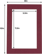 6x8 Mat for 8x10 Frame - Precut Mat Board Acid-Free Maroon 6x8 Photo Matte Made to Fit a 8x10 Picture Frame, Premium Matboard for Family Photos, Show Kits, Art, Picture Framing, Pack of 10 Mats