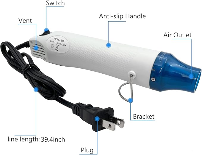 Heat Gun, Mini Hot Air Gun for DIY Crafts Portable Heat Air Gun Tool for Embossing Shrink Wrapping Drying Paint