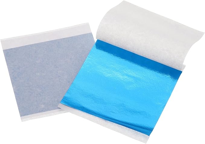 uxcell 100pcs Leaf Sheets, 3.5" x 3.5" Foil Sheets Paper Sheets for DIY Crafts Painting Nails Resin Furniture Decoration(Blue)