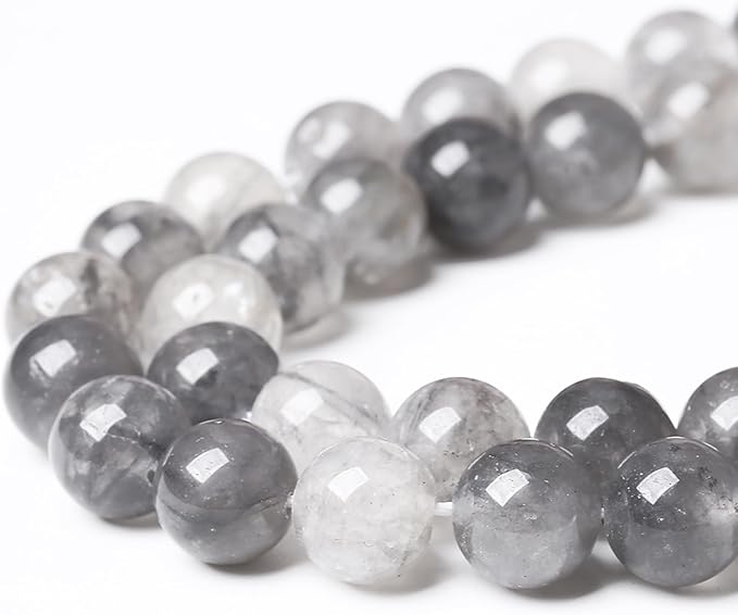 32pcs 12mm Natural Grey Cloud Crystal Stone Beads for Jewelry Making Energy Healing Power Stone Beads DIY Bracelet Necklace Accessories 15" (12mm, Grey Cloud Crystal)