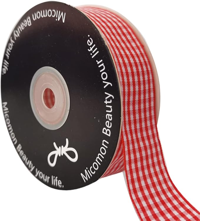 1 Inch Red and White Woven Edge Gingham Ribbon 25 Yards Each Roll 100% Polyester (1", red)
