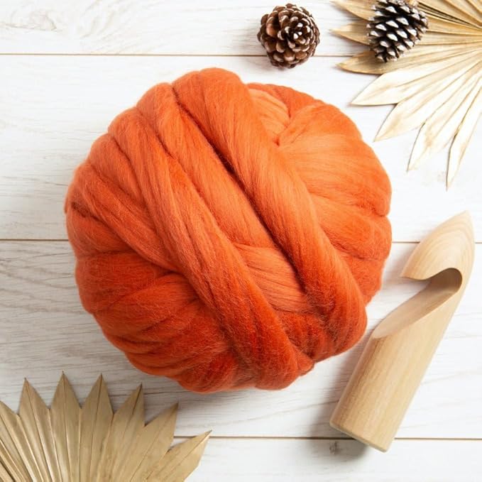Colored Natural Wool roving, 8 OZ. Best Wool for Needle Felting, Wet Felting, handcrafts and Spinning. (Orange)