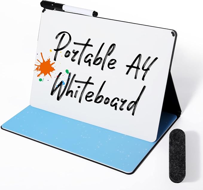 AGM Double Sided Mini Whiteboard, A4 Portable Dry Erase Board with Pen, Desk Whiteboard for Study, Meeting, Draft, Notes, Doodling