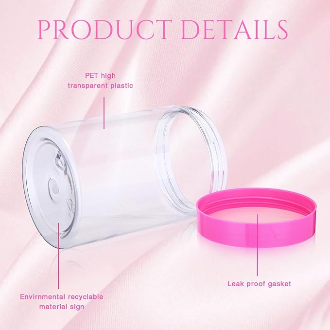 SATINIOR 12 Pack 10 oz Plastic Container Jars with Lids Round Clear Travel Cosmetic Container Slime Jars for Toiletries, Lotion, Cream, Ointments, Makeup, Rhinestone, Samples, Kitchen Storage(Pink)