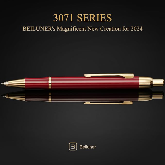 BEILUNER Luxury Gel Pen with 24K Gold Electroplating Finish, Red Piano Lacquer, Luxury Grade Craftsmanship, Best Gel Pen Gift Set for Men and Women