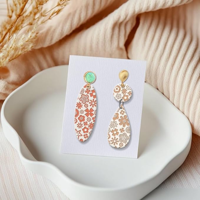 CHGCRAFT Polymer Clay Texture Sheets Cartoon Flowers Texture Stamp Sheets Silicone Texture Stamp Polymer Clay Texture Mat for Making Earrings Jewerly, Polymer Clay Earrings Tools