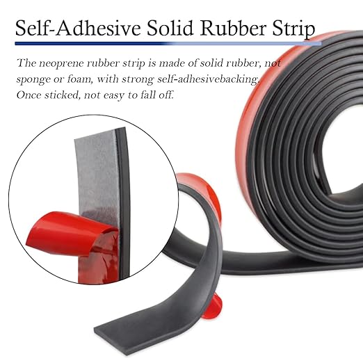Neoprene Rubber Strips Self Adhesive Solid Rubber Sheets, Rolls & Strips for DIY Gaskets Crafts Pads Seals Warehouse Flooring Neoprene Sheet with Adhesive Backing (1" Wide x 1/8" Thick x 10' Long)