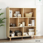 IOTXY Open Cube Low Bookcase - 3-Tier Freestanding Storage Display Cabinet Organizer with Legs for Home Office, 7-Cubes Open Shelf Short Bookshelf, Oak