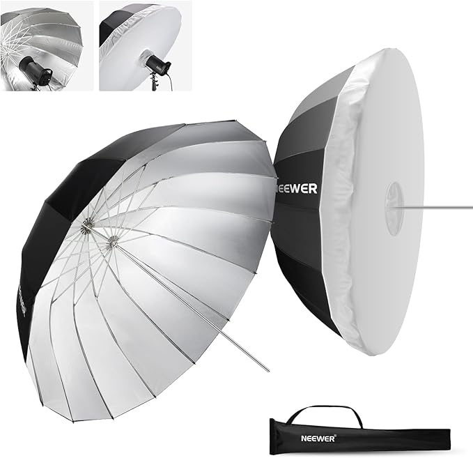 NEEWER 65"/165cm Parabolic Reflective Umbrella Photography with Silver Inner, Soft Lighting with Diffuser Cover, Bag, Quick Fold for Camera Photo Studio Video Light Shooting Monolight Flash, NS3U