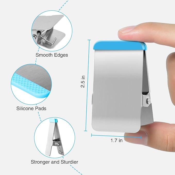 Chip Clips Heavy Duty, 12 Pack Chip Bag Clip with Colored Silicone, Stainless Steel Bag Clips for Food Snack, Flat Metal Clamp for Office Kitchen