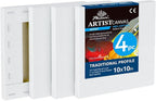 PHOENIX 10x10 Inch 4 Pack Artist Canvas - Square Stretched Canvases for Painting - 3/4 Inch Profile, 100% Cotton 11 Oz. Gesso Primed White Blank Professional Canvas Oil & Acrylic Paints