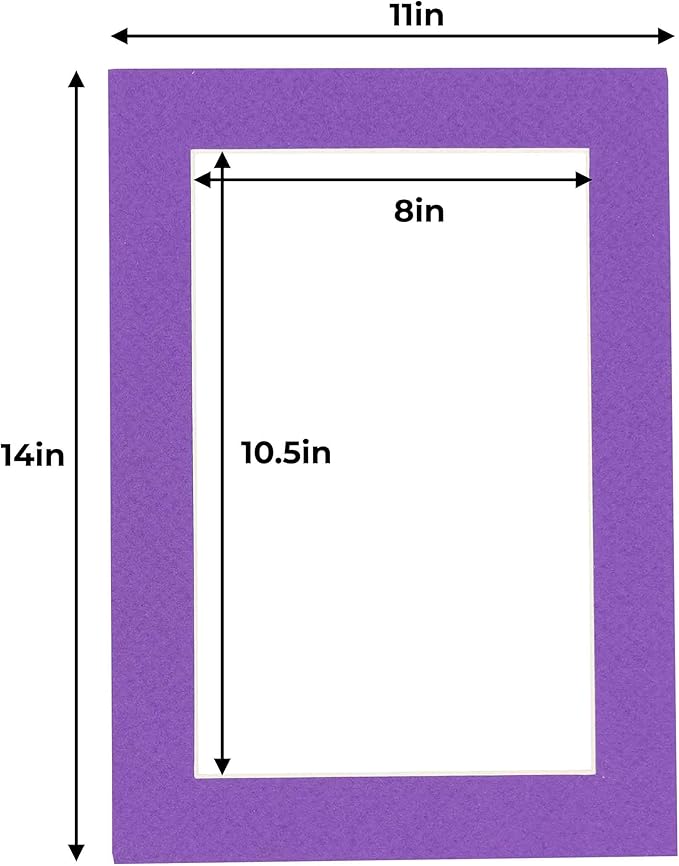 11x14 Mat for 8.5x11 Photo - Precut Purple Picture Matboard for Frames Measuring 11 x 14 Inches - Bevel Cut Matte to Display Art Measuring 8.5 x 11 Inches - Acid Free Pack of 25 MATS