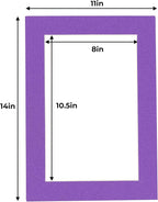 11x14 Mat for 8.5x11 Photo - Precut Purple Picture Matboard for Frames 11 x 14 Inches - Bevel Cut Matte to Display Art 8.5 x 11 Inches - Acid Free Pack of 25 MATS with Backing Boards & Clear Bags