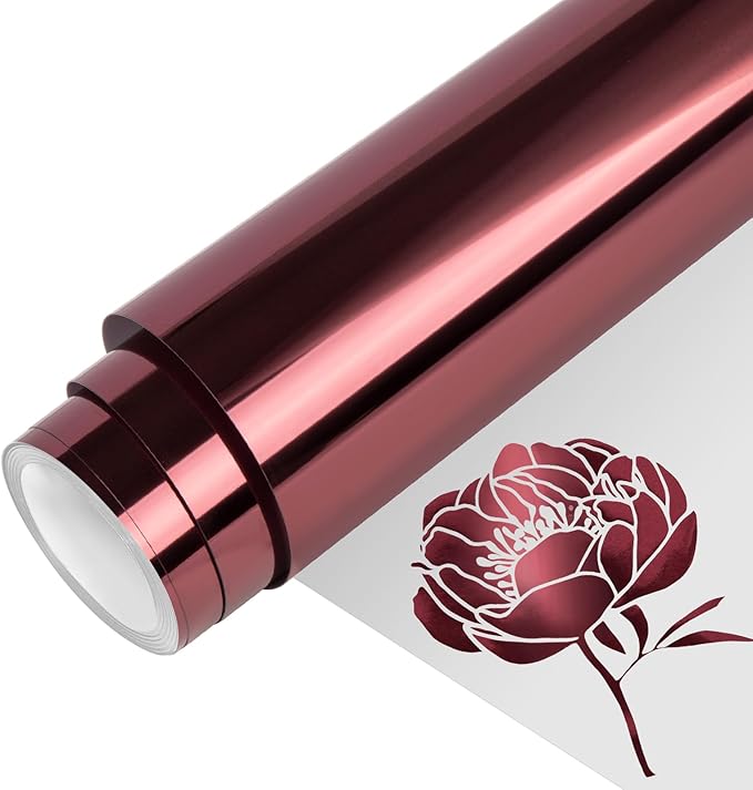 VINYL FROG Metallic Foil HTV Vinyl Roll 12" x5ft Maroon Chrome Heat Transfer Vinyl Iron on Vinyl Easy to Cut & Weed DIY Heat Press Design for T-Shirts