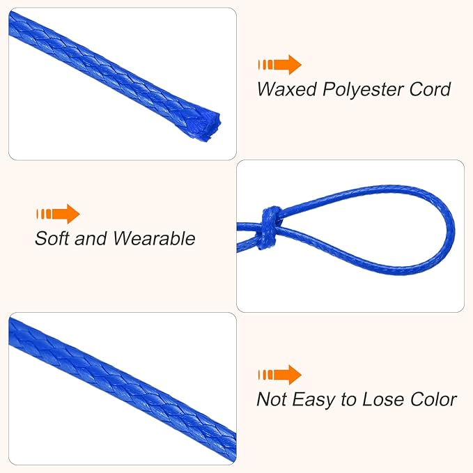 MECCANIXITY Waxed Cord 1mm Waxed Thread 87 Yard Wax String Leather Cord for Bracelet Making, Necklaces, Beading, Jewelry Making and DIY Crafts(Bright Blue)