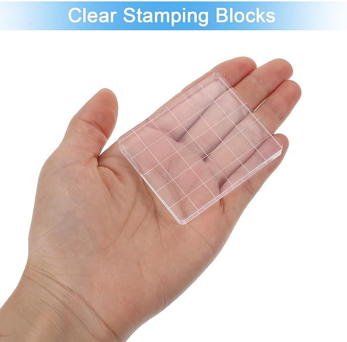 4PCS Acrylic Stamp Block,Square Acrylic Stamping Blocks, with Grid Lines, Clear Stamp Block, for DIY Crafts, Scrapbooking, Card Making, Decorations and Stamping Projects
