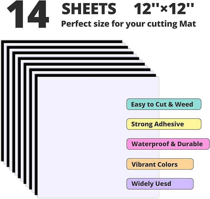HTVRONT Black & White Permanent Vinyl for Cutting Machine - 14 Pack 12" X 12" Glossy Adhesive Vinyl, Permanent Vinyl Sheets for Craft Projects, Permanent Adhesive Vinyl, Silhouette Cameo