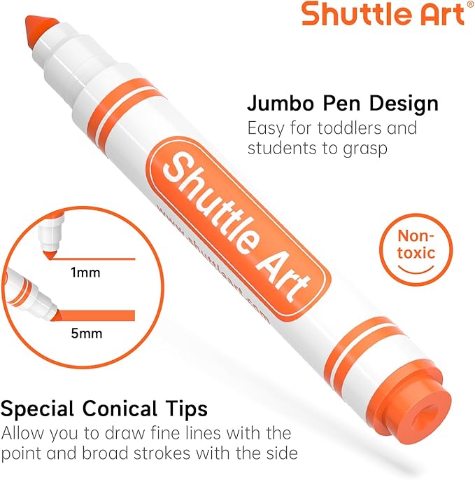 Shuttle Art 264 Pack Washable Markers, 12 Assorted Colors Broad Line Conical Tip Large Markers Bulk with a Box, Bonus Caps, Home Classroom School Supplies for Toddlers Kids Adults Students Teachers
