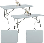 2 Pack 6 FT Folding Tables Grey Foldable Table, Fold-in-Half with Carrying Handle Portable Plastic Rectangular Table for Party, Dining, Wedding, Camping, Picnic, Indoor Outdoor Events