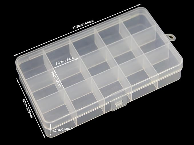 8 Pack 15 Grids Plastic Bead Organizer Box 6.8 * 3.86 * 0.87 inches Clear Storage Container Jewelry Case with Fixed Dividers for Rings, Earrings, Nail Art, DIY Crafts, Fishing Tackles