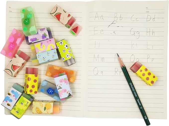 Cute Erasers for Kids Bulk 16 Pack Animal Food Fun Desk Pets Pencil Students School Supplies Prize Gifts Party Favors