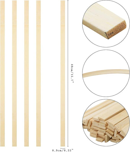 100pcs 15.7x0.35 Inch Strong Natural Bamboo Sticks, Wooden Craft Sticks, Extra Long Sticks, Wood Strips for Craft Projects