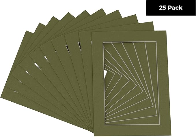 5x7 Mat for 8.5x11 Frame - Precut Mat Board Acid-Free Dill Green 5x7 Photo Matte For a 8.5x11 Picture Frame, Premium Matboard for Family Photos, Show Kits, Art, Picture Framing, Pack of 25 Mats