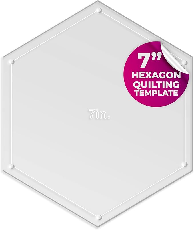 Hexagon Quilting Template Set - 7" with 1/4" Seam Allowance - Durable Acrylic Templates for Quilting, Patchwork, Crafting, & Sewing Projects - Clear Templates for Accurate Designing