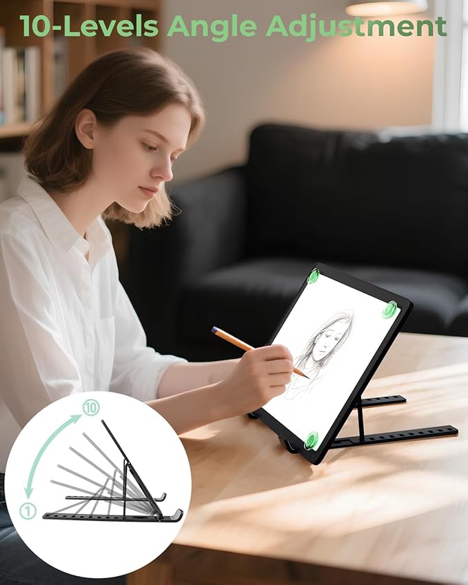 Rechargeable A4 Light Box for Tracing,Bawaslom LED Light Pad with Adjustable Stand and Strong Magnets,Ultra-Thin & Bright Tracing Board for Diamond Art,Sketching,Vinyl Weeding,Architectural Design