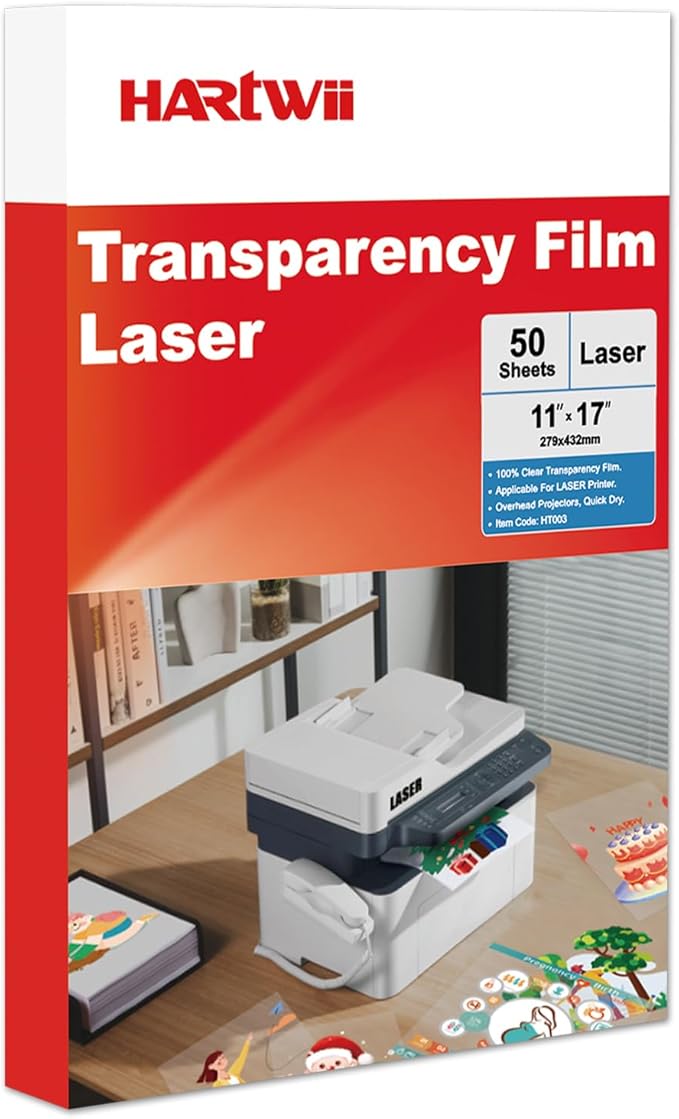 11x17 Laser Transparency Film,50 Sheets Overhead Projector Film for Laser Jet Printer,Acetate Sheets Color Transparent Paper for OHP Copier Photo Transparent Film