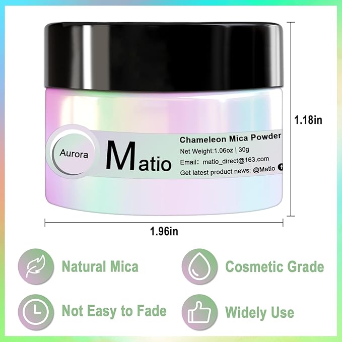 Matio Chameleon Mica Powder, 1.06oz/ 30g Smoky Galaxy White Chrome Powder, Pearlescent Effect Color Shift Pigment for Resin Craft, Soap Candle Dye, Nail Art, Makeup, Bath Bomb, Paint, Slime Pigment