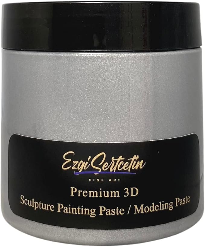 3D Sculpture Painting Paste|Texture Paste|Decorative Plaster|Ready to Use|Unique Colors|Ideal for Artwork|Stencil|Flowers|Texture|Art Relief| 6 oz (Metallic Silver)