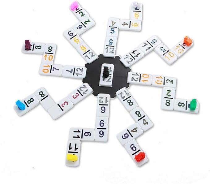 NOLIE Mexican Train Game, Double 12 Domino Set, Colored Number Dominoes with Aluminum Case