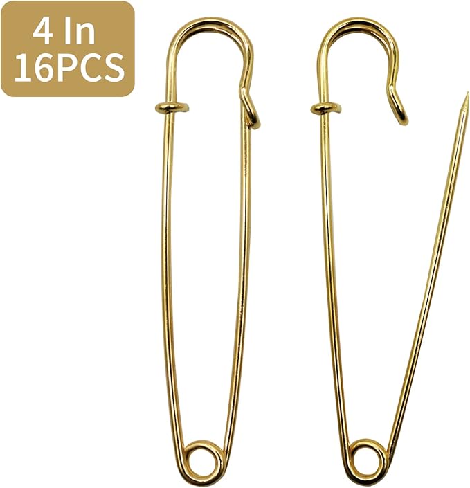 vrupin 16pcs Extra-Large 4inch Safety Pins for Crafting, Heavy Duty Blanket Pins Bulk Steel Fasteners for Blankets Crafts DIY Craftsmanship Skirts Kilts Brooch Making