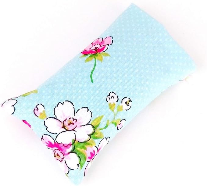 Emery Pin Cushion for Sewing - Pincushion Filled with Abrasive Emery Sand - Handmade in USA - Cute Flowers on White Polka dot Aqua Blue Pastel Color Background (2"x3", Aqua Blue Retro Floral)