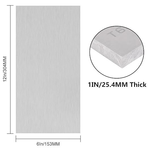 6061-T651 Aluminum Sheet 6 x 12 x 1Inch (25.4MM) Flat Plain Thickened Aluminum Plate with Protective Film, Industrial Grade