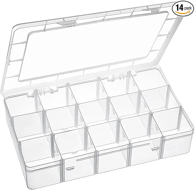 15 Large Grids Plastic Organizer Box with Dividers, Clear Compartment Container Storage for Washi Tapes Beads Crafts Jewelry Fishing Tackles, Size 11 x 6.3 x 2.2 in