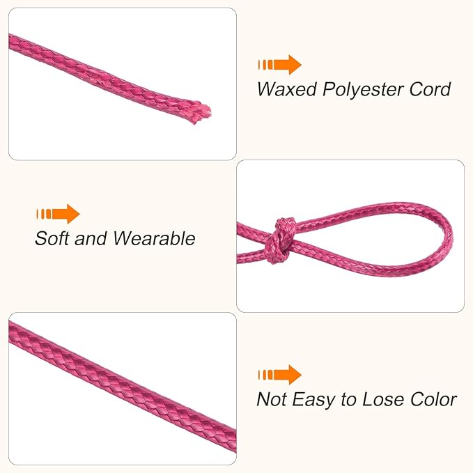 MECCANIXITY Waxed Cord 2mm Waxed Polyester Cord 98 Yard Wax String for Bracelet Making, Necklaces, Beading, Jewelry Making and DIY Crafts(Dark Pink)